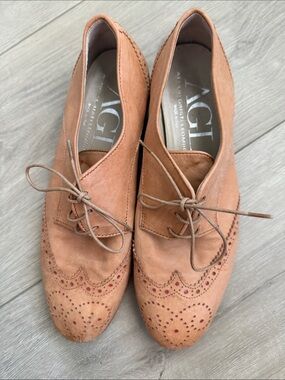 Agl Light Brown Leather Brogue Derby Oxfords